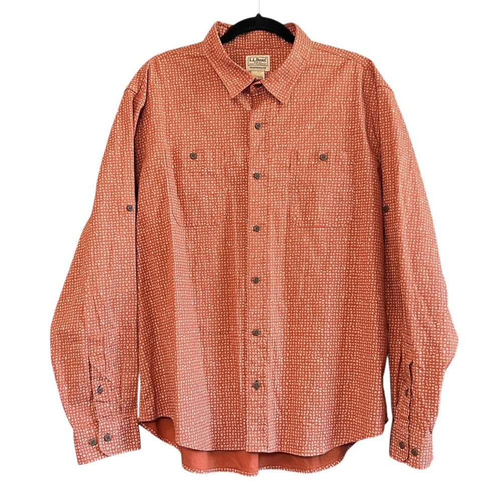 LL Bean Shirt Men Large Rust Button Up L/S Traditional Fit Top Style #516103